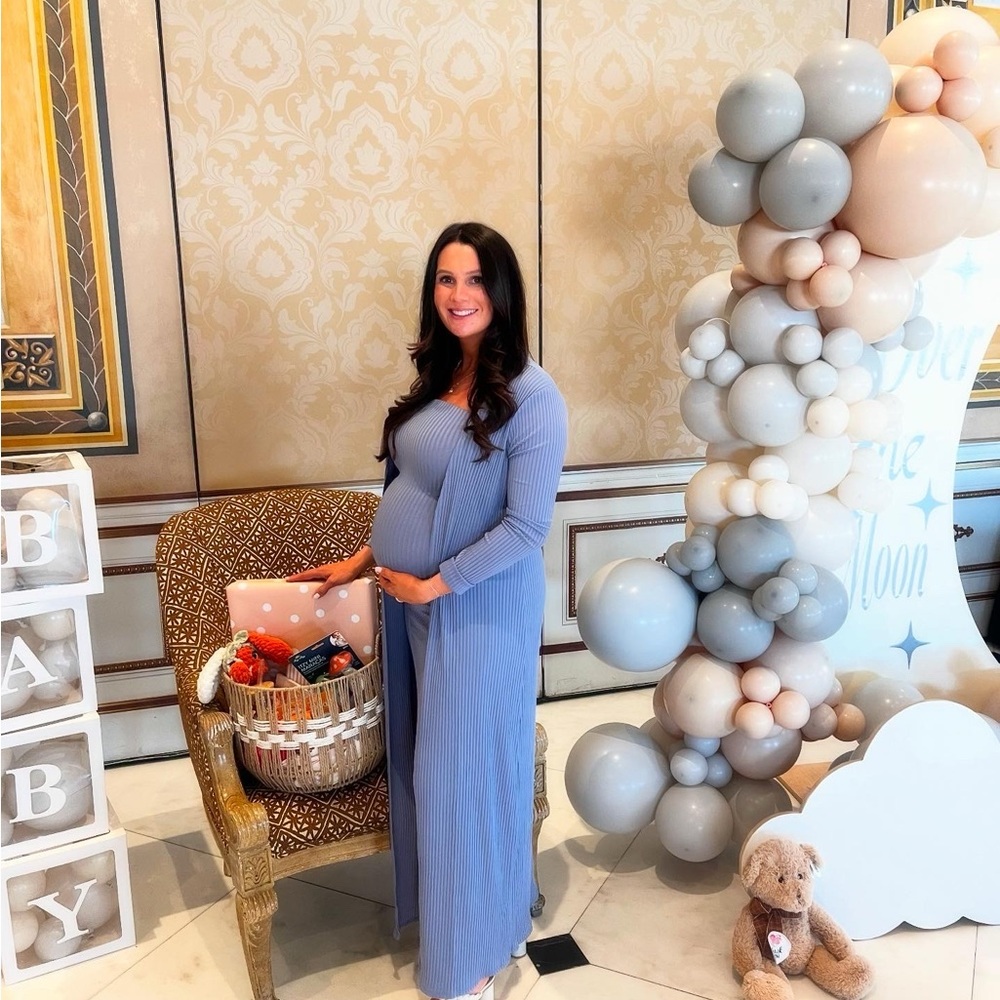 Blue Ribbed Maternity Dress